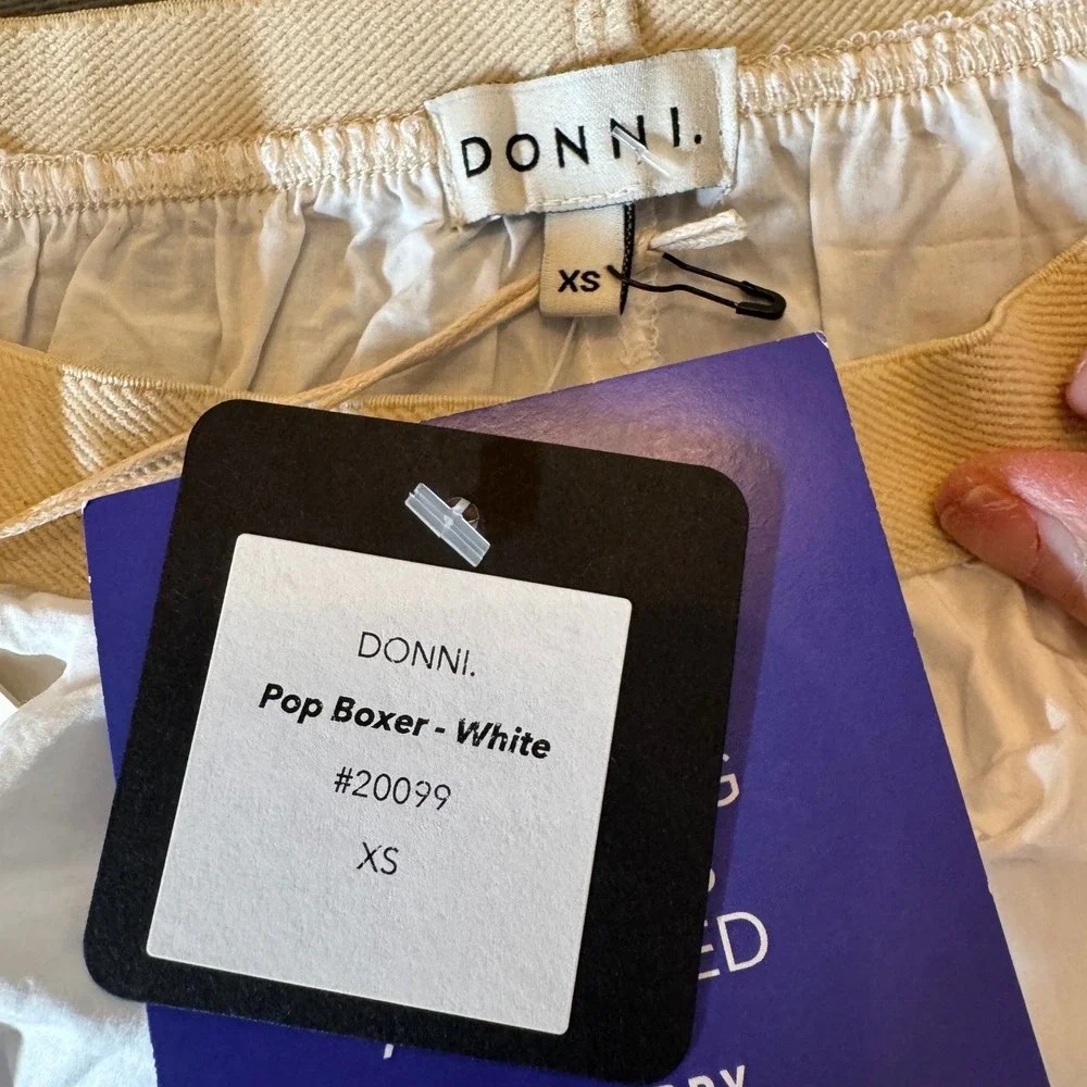 DONNI Women Pop Boxer Shorts XS White Cotton Elastic Waist Minimalist Coastal